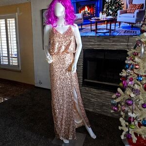 EVA USA DRESS L formal long dress pink embellished NWT embroidered sequins